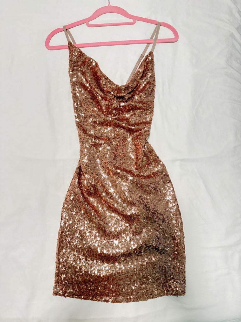 NWT Celebrity Fashion Rose Gold Sequin Slip Dress Size S